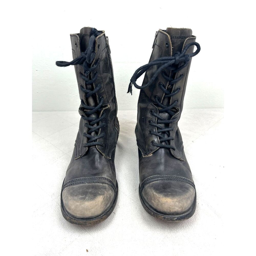 Allsaints Black Weathered Lace up Zip Combat Biker Boots Shoes Women's Size 10.5